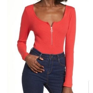 Long sleeve zipper red bodysuit from Poshmark; never worn